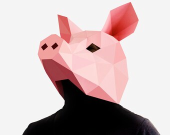 Pig Mask, DIY printable Animal Head, Instant Pdf download, DIY New Year Mask, Printable Mask, 3D Pattern, Polygon Masks