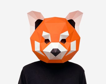 Roter Panda Maske, Panda Papiervorlage, DIY druckbare Tiermaske, Sofortiger Pdf Download, 3D Low Poly Masken, Origami Maske, Geschenkidee