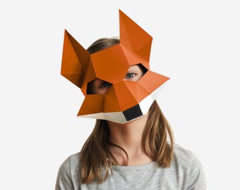 Kids Mask, Fox Mask, Animal Mask, Halloween Costume Kid, Printable Half Mask For Children, Instant Pdf download, DIY Paper Craft Template