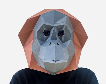 DIY Orang-Utan Maske Vorlage, Papier Handwerk, Menschenaffen Maske, DIY druckbare Maske, Sofort Download, Low Poly Maske, Halloween, Orang-Utan, Primas