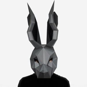 Maschera Jackalope fai da te, Wolpertinger, modello di carta, maschera facciale stampabile, download immediato di PDF, low poly, origami, creatura mitologica