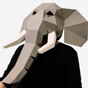 DIY Elephant Mask Template, Elephant Paper Craft Template, DIY Printable Animal Mask, Instant Pdf Download, 3D Low Poly Mask, Origami Mask image 3