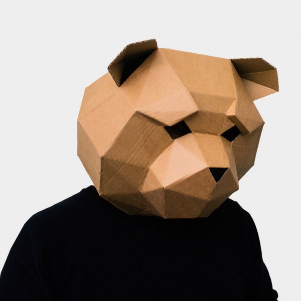 Teddy Bear Mask, Paper Craft Template, Halloween Mask, Printable Paper Mask, Instant Pdf Download, 3D Low Poly Mask, Origami Mask, DIY Gift