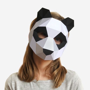 Kids Mask, Panda Mask, Animal Mask, Halloween Costume Kid, Printable Half Mask For Children, Instant Pdf download, DIY Paper Craft Template