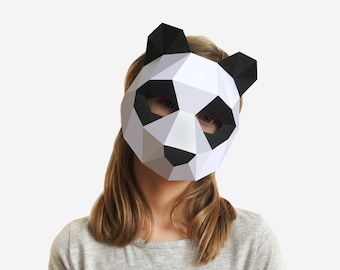 Kids Mask, Panda Mask, Animal Mask, Halloween Costume Kid, Printable Half Mask For Children, Instant Pdf download, DIY Paper Craft Template