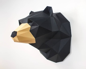 Bear Papercraft, Mestiere di carta 3D, Scultura dell'orso, Wallart 3D fai da te, Scultura di carta low poly, Arte di carta stampabile, Oggettistica per la casa, Regalo fai da te