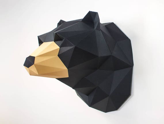 Tête de grizzly en papier 3D, DIY Décoration d'Intérieur