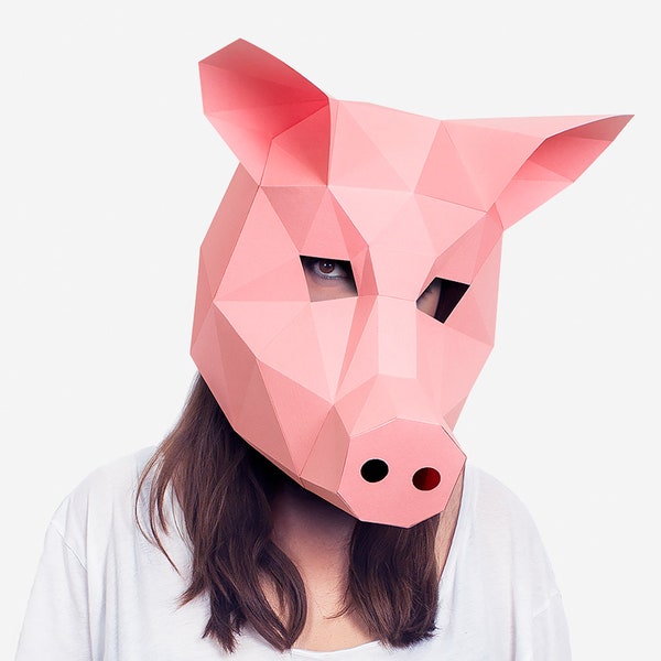 Pig Mask, Pig Paper Craft Template, DIY Printable Animal Mask, Instant Pdf Download, 3D Low Poly Mask, Origami Pig, Pig Gift Idea
