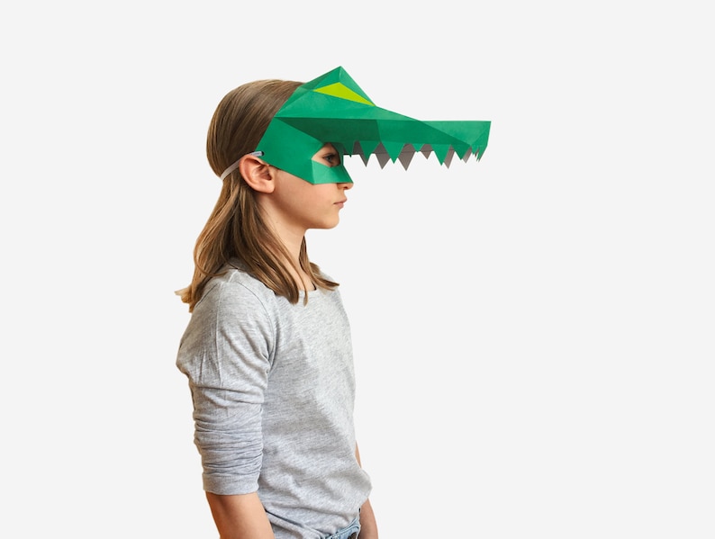 Kids Mask, Crocodile Mask, Alligator Mask, Halloween Costume Kid, Printable Half Mask For Children, Instant Pdf download, DIY Craft Template image 2