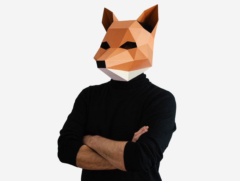 Fox Mask, DIY Printable Animal Mask, Papercraft Template, Instant Pdf Download, Low Poly Masks, Origami Fox, Lapa Studios, Animal Face Mask image 5