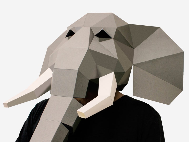 DIY Elephant Mask Template, Elephant Paper Craft Template, DIY Printable Animal Mask, Instant Pdf Download, 3D Low Poly Mask, Origami Mask image 7