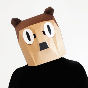 Bear Mask With Big Eyes, 3D Paper Craft Template, Halloween Mask, Printable Paper Mask, Origami Bear Pattern, Funny Animal Bear Head