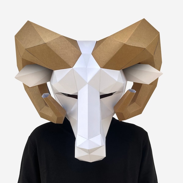 DIY Ram Mask Template, Paper Craft, DIY Printable Mask, Instant Pdf Download, 3D Low Poly Mask, Ram Mask, Cute DIY Gift Idea