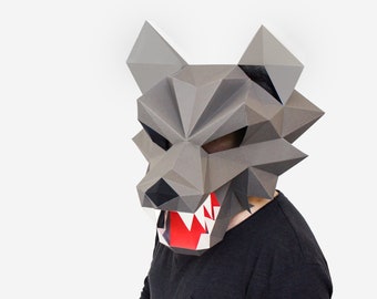 DIY Werewolf Mask Template, Low Poly Paper Craft Project, Wolf Mask, DIY Printable Mask, Pdf Download, 3D Low Poly Mask, DIY Origami Mask