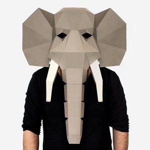 DIY Elephant Mask Template, Elephant Paper Craft Template, DIY Printable Animal Mask, Instant Pdf Download, 3D Low Poly Mask, Origami Mask image 1