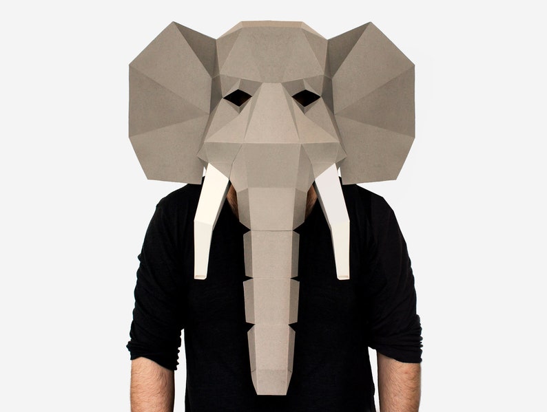 DIY Elephant Mask Template, Elephant Paper Craft Template, DIY Printable Animal Mask, Instant Pdf Download, 3D Low Poly Mask, Origami Mask image 1