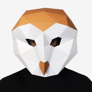 DIY Owl Mask, Paper Craft Template, Halloween Mask, Barn Owl, Printable Mask, Instant Pdf Download, 3D Low Poly Mask, Origami Owl, DIY Gift
