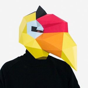 DIY Tropical Bird Mask, Printable Hornbill Mask, 3D Paper Craft Template, Halloween Mask, Instant Pdf Download, Low Poly Paper Mask