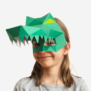 Kids Mask, Crocodile Mask, Alligator Mask, Halloween Costume Kid, Printable Half Mask For Children, Instant Pdf download, DIY Craft Template image 1