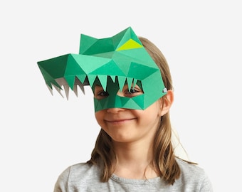 Masque pour enfants, masque de crocodile, masque d'alligator, enfant de costume d'Halloween, demi-masque imprimable pour les enfants, téléchargement instantané de pdf, modèle d'artisanat de bricolage