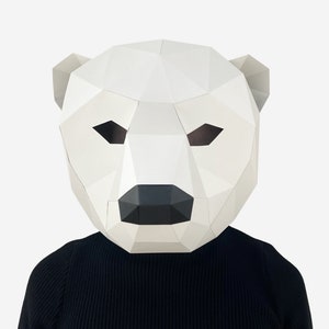 Maschera orso polare, costume orso fai da te, maschera animale stampabile, download PDF immediato, maschera 3D low poly, modello di carta, orso origami, cosplay