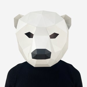 Polarbär Maske, DIY Bär Kostüm, druckbare Tiermaske, Sofort Pdf Download, 3D Low Poly Maske, Papercraft Vorlage, Origami Bär, Cosplay