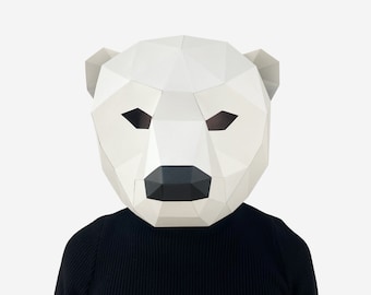 Polarbär Maske, DIY Bär Kostüm, druckbare Tiermaske, Sofort Pdf Download, 3D Low Poly Maske, Papercraft Vorlage, Origami Bär, Cosplay