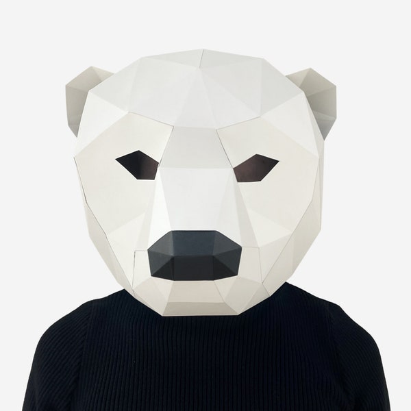 Polar Bear Mask, DIY Bear Costume, Printable Animal Mask, Instant Pdf Download, 3D Low Poly Mask, Papercraft Template, Origami Bear, Cosplay