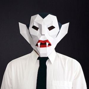 DIY Vampire Mask, Dracula Mask, 3D Paper Craft Template, Halloween Mask, Printable Paper Mask, Instant Pdf Download, Low Poly Mask, Origami