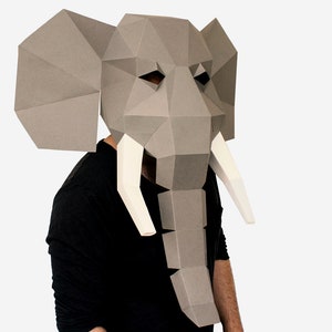 DIY Elephant Mask Template, Elephant Paper Craft Template, DIY Printable Animal Mask, Instant Pdf Download, 3D Low Poly Mask, Origami Mask image 4