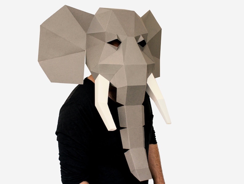 DIY Elephant Mask Template, Elephant Paper Craft Template, DIY Printable Animal Mask, Instant Pdf Download, 3D Low Poly Mask, Origami Mask image 4