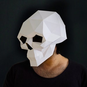 DIY Skull Mask, Low Poly Paper Craft Template, Printable Skull Mask, Instant Pdf Download, 3D Low Poly Mask, Origami, Skull Mask Full Head image 2