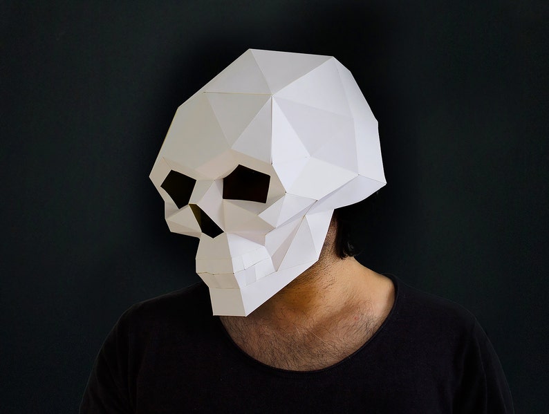 DIY Skull Mask, Low Poly Paper Craft Template, Printable Skull Mask, Instant Pdf Download, 3D Low Poly Mask, Origami, Skull Mask Full Head image 2
