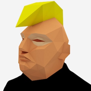 Máscara de Donald Trump, Máscara de político con cresta, Plantilla de papel 3D, Máscara de Halloween, Máscara de papel de baja poli para imprimir, Descarga instantánea de PDF