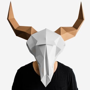 Bison Mask, Bison Skull, Buffalo Skull, DIY Printable Animal Mask, Instant Pdf Download, 3D Masks, Paper Craft Template, Low Poly, Gift Idea