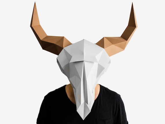 New Year/'s Eve Mask Low Poly Masks Bull Mask Minotaur Mask Instant Pdf download Halloween Mask DIY printable Animal Head