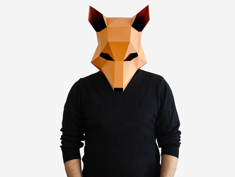 Fox Mask, DIY Printable Animal Mask, Papercraft Template, Instant Pdf Download, Low Poly Masks, Origami Fox, Lapa Studios, Animal Face Mask image 4