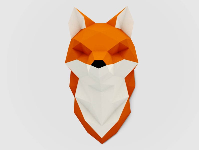 3D Paper Craft Origami Fox Sculpture Print At Home Pdf Home Decor Low Poly Paper Art DIY Gift Idea Fox Sculpture DIY Wall Art