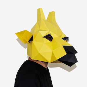 Maschera giraffa fai da te, modello di carta 3D, maschera di Halloween, maschera di carta stampabile, download immediato di PDF, maschera low poly, giraffa origami
