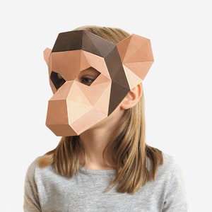 Kids Mask, Monkey Mask, Ape Mask, Halloween Costume Kid, Printable Half Mask For Children, Instant Pdf download, DIY Paper Craft Template