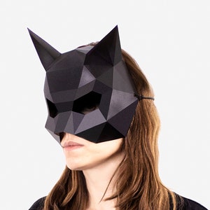 Cat Half Mask, Halloween Mask, Black Cat Mask, DIY Printable Animal Mask, Instant Pdf Download, Low Poly Masks, Cat Mask Template