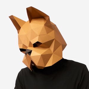 DIY French Bulldog Mask, 3D Paper Craft Template, Halloween Mask, Printable Low Poly Mask, Pdf Download, Origami Bulldog, Puppy Gift