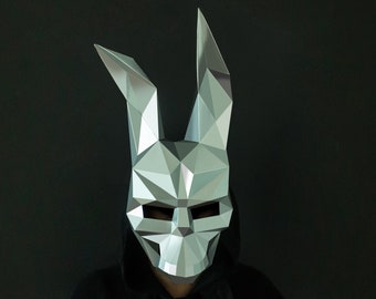 Horror Rabbit Half Mask, Halloween Mask, Instant Pdf download, Printable Mask, DIY Low Poly Mask, Paper Craft Template, Rabbit Horror Mask