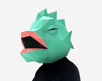 Fisch Maske, Meerestier, Papiermodell, DIY druckbare Unterwassermaske, sofortiger Pdf Download, 3D Low Poly Masken, Origami Maske, Geschenk