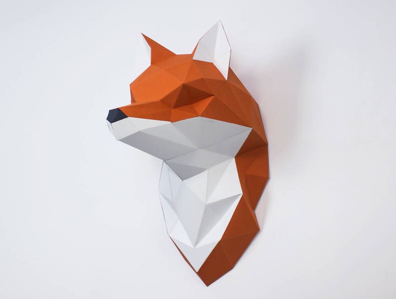 3D Paper Craft Origami Fox Sculpture Print At Home Pdf Home Decor Low Poly Paper Art DIY Gift Idea Fox Sculpture DIY Wall Art