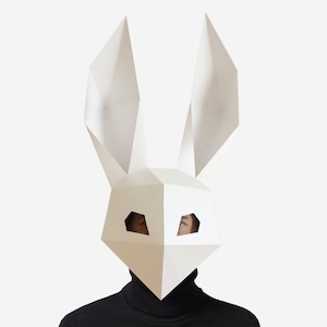 Rabbit Mask, Bunny Mask, DIY Printable DJ Mask, Instant Pdf Download, 3D Low Poly Masks, Origami Mask, Halloween Mask