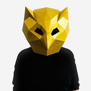 Owl Mask, 3D Paper Craft Template, Halloween Mask, Printable Low Poly Paper Mask, Instant Pdf Download, Origami Owl, Nocturnal Animal Mask