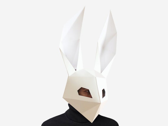 Rabbit Mask Bunny Mask Diy Printable Dj Mask Instant Pdf Download 3d Low Poly Masks Origami Mask Halloween Mask