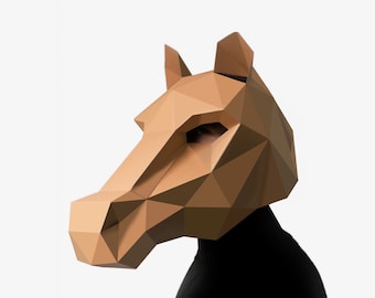 DIY Pferd Maske Vorlage, Low Poly Papier Handwerk, druckbare Hengst Maske, Sofortiger Pdf Download, 3D Low Poly Maske, Origami, Pferdeliebhaber Geschenk