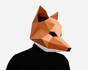 Fox Masker, DIY Afdrukbaar Dierenmasker, Papercraft Sjabloon, Instant Pdf Download, Low Poly Maskers, Origami Fox, Lapa Studios, Animal Face Mask